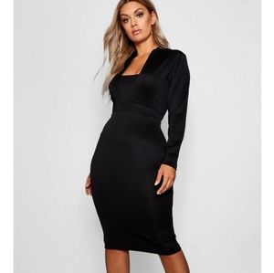 Plus Plunge High Collar Midi Dress